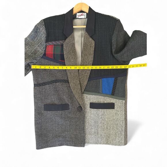 Mary Flanagan Womens Wool Patchwork Single Button Blazer Jacket Multicolor Large - Picture 6 of 7